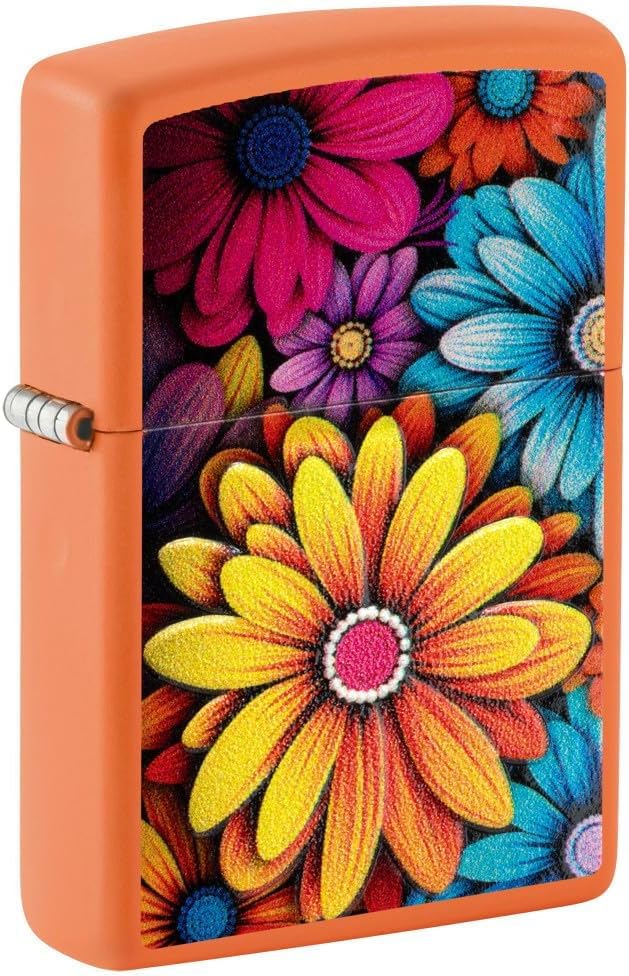 Zippo Lighter - Customized Message on Flowers Orange Matte Pocket Lighter 46434