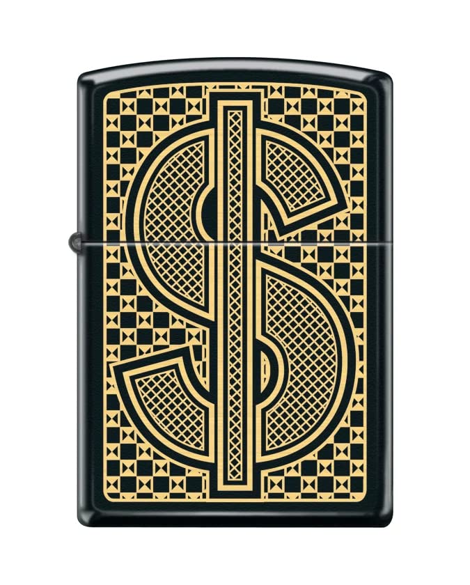 Zippo Lighter-Personalized Custom Message Engraved on Backside Dollarsign Black Matte Windproof Lighter Z5430