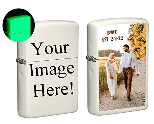 Zippo Lighter - Customized Glow-in-The-Dark Personalized Engraving with Your Photo, Image, Logo, Artwork, or Message - Genuine Windproof Collectible Zippo Lighter
