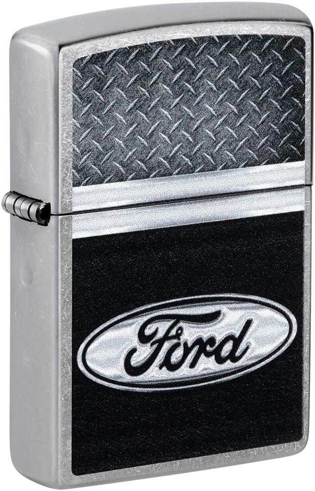 Zippo Ford Logo Diamond Plate Metal Design Street Chrome Pocket Lighter