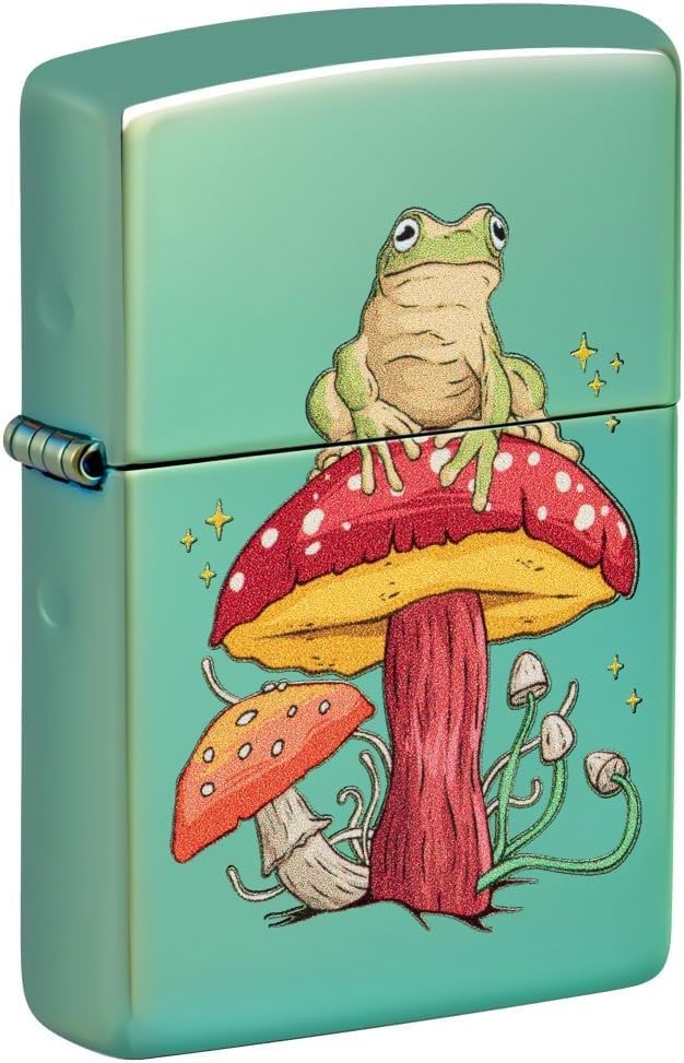 Zippo - Customized Message Mystical Frog and Mushrooms - High Polish Green 48973