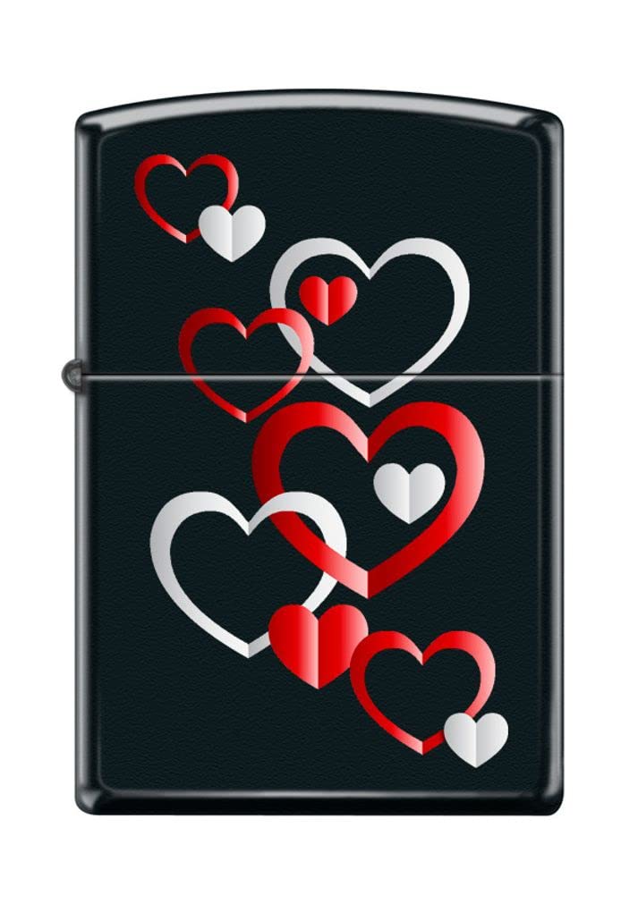 Zippo Lighter- Hearts Love Valentines Black Matte Windproof Lighter #Z5142