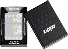 Load image into Gallery viewer, Zippo Laser 360° Clover Design High Polish Chrome Pocklet Lighter
