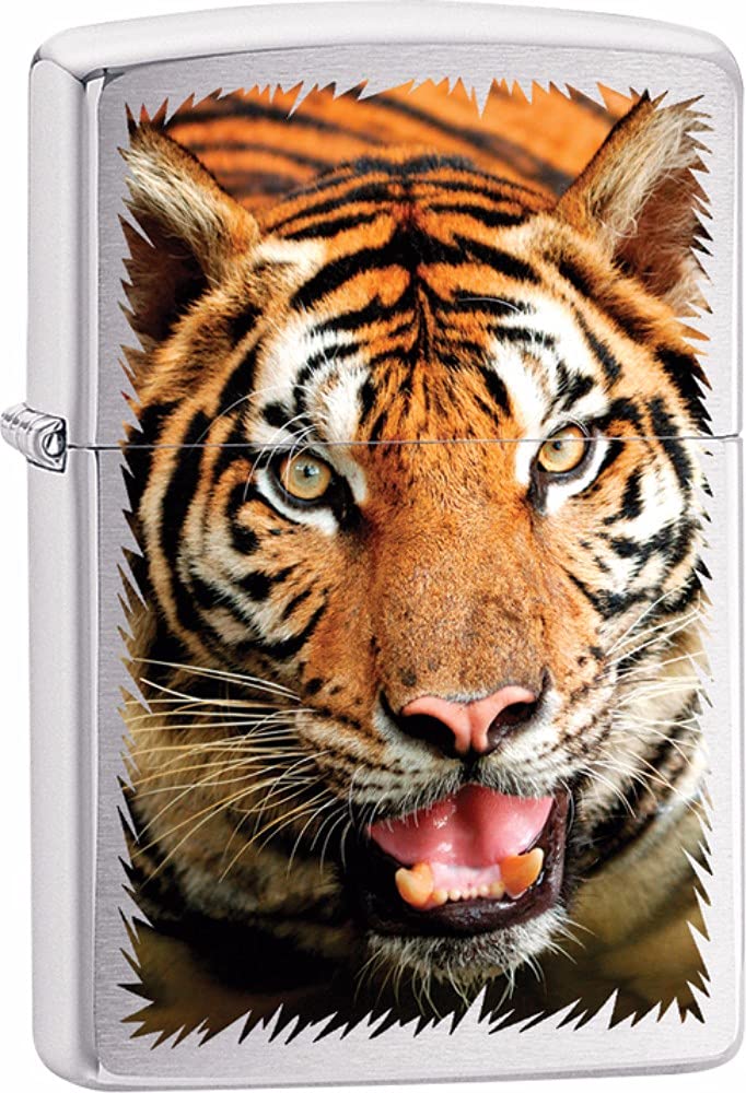 Zippo Lighter - Tiger Portrait with Textured Edge