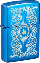 Load image into Gallery viewer, Zippo Lighter - Customize Message on Fancy Flame High Polish Blue Pocket 46424
