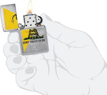 Load image into Gallery viewer, Zippo Customized Message Dont Tread on Me, Gadsden Flag - Brushed Chrome 48118
