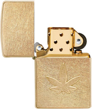 Load image into Gallery viewer, Zippo Cannabis Stamped Design Tumbled Brass Pocket Lighter
