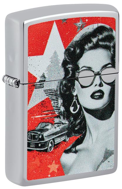 Zippo Lighter - Custom Engraved with Your Message for Glam Glasses Design High Polish Chrome Pocket Lighter 46239