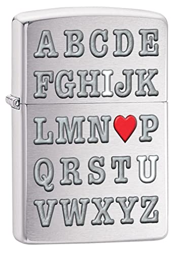 Zippo Lighter- Personalized Engrave for Alphabet Love Heart Brushed Chrome Z5101