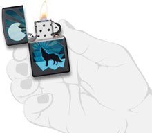 Load image into Gallery viewer, Zippo Wolf and Moon Design Black Matte Pocket Lighter
