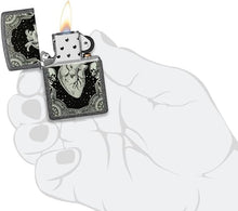 Load image into Gallery viewer, Zippo Lighter - Personalized Message Engraved on Backside for Fire Fighter Windproof Lighter (Skulls and Heart 48720)

