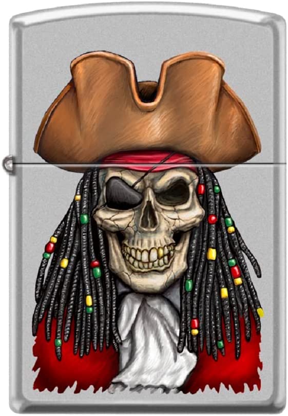 Zippo Lighter - Personalized Customize Message Engrave on Backside for Skull Pirate Windproof Lighter Pirate Skull Captain Satin Chrome Z5547
