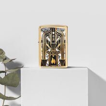 Load image into Gallery viewer, Zippo - Customized Message on Art Deco Flame High Polish Brass Pocket 46585
