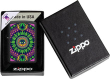 Load image into Gallery viewer, Zippo Black Light Cannabis Pattern Design Black Matte Pocket Lighter
