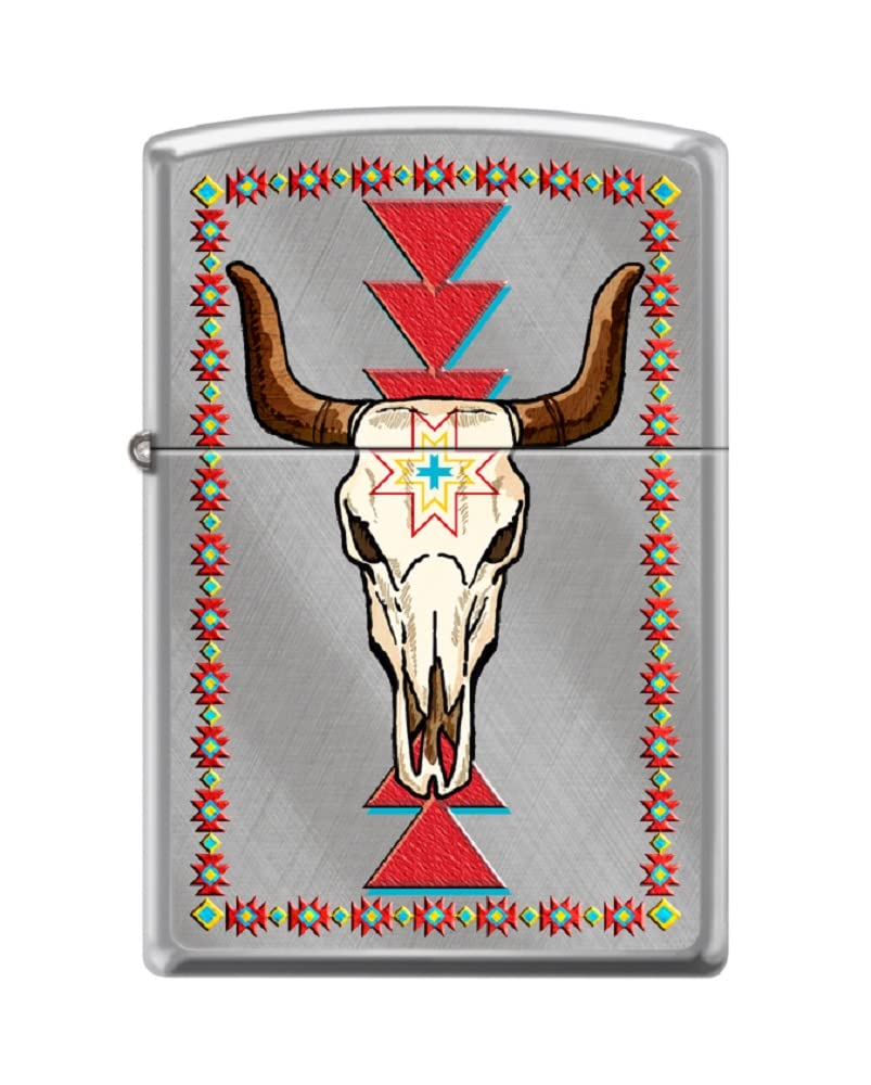 Zippo Lighter- Skull Design Windproof Lighter (Longhorn Skull #Z6036)