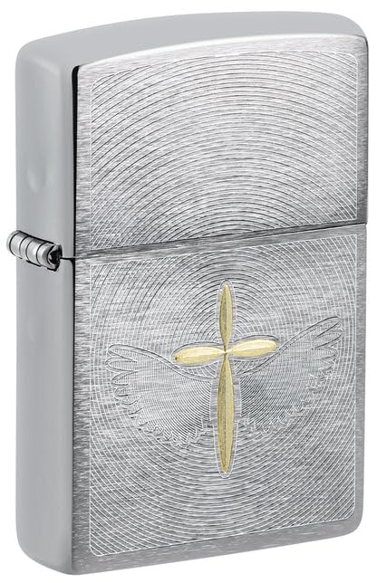 Zippo Lighter - Custom Engraved with Your Message - Angel Aura Design, Engraved - Brushed Chrome 46479