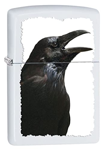 Zippo Lighter- Personalized Engrave for Black Raven Bird Crow White Matte Z5097