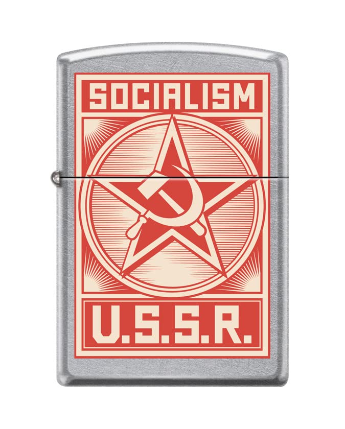 Zippo Lighter-Personalized Custom Message Engraved on Backside Socialism USSR Poster Street Chrome Windproof Lighter #Z5389