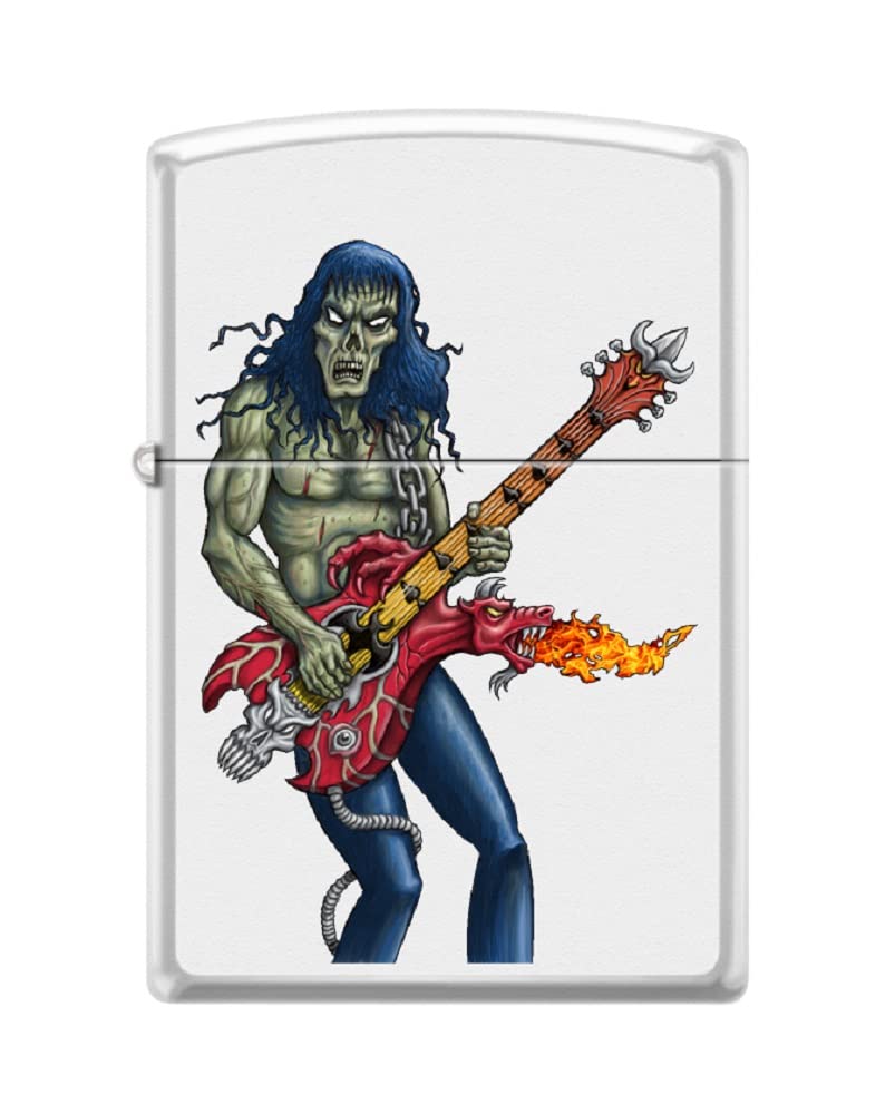Zippo Lighter - Personalized Message Engraved on Backside Zombie Design Windproof Lighter (Zombie Rocker Guitar #Z6038)