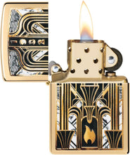 Load image into Gallery viewer, Zippo - Customized Message on Art Deco Flame High Polish Brass Pocket 46585
