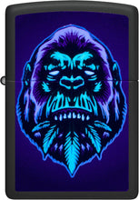 Load image into Gallery viewer, Zippo Black Light Cannabis Gorilla Design Black Matte Pocket Lighter
