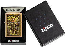 Load image into Gallery viewer, Zippo Lighter - Personalized Custom Message Engraved on Backside for Tarot Card XIX, The Sun Brushed Brass Windproof Pocket Lighter 48758
