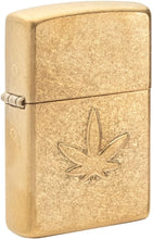Load image into Gallery viewer, Zippo Cannabis Stamped Design Tumbled Brass Pocket Lighter
