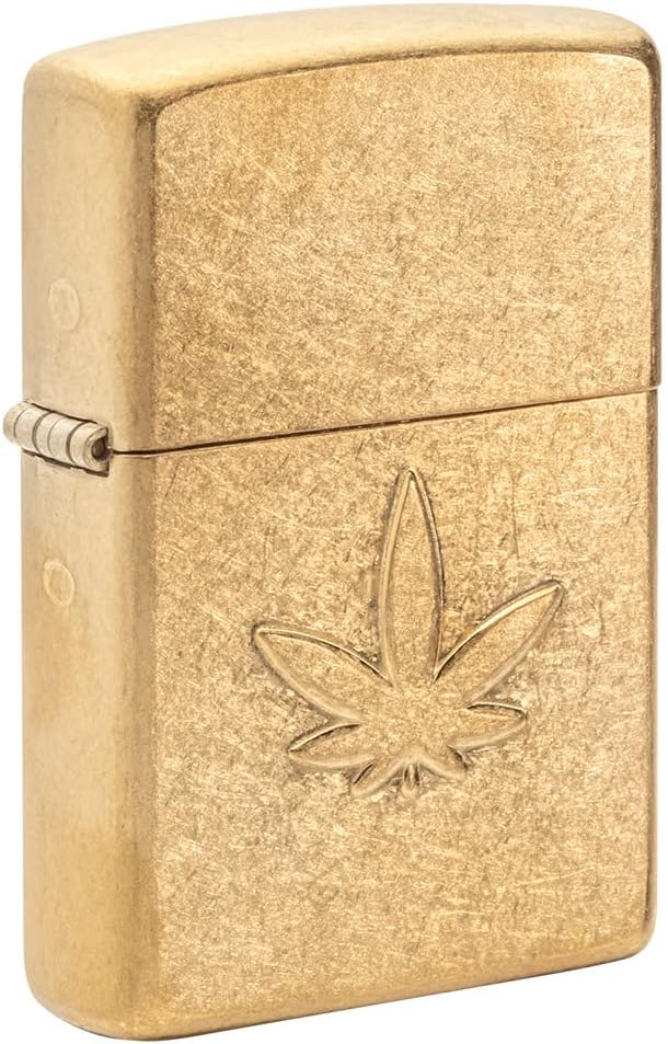 Zippo Cannabis Stamped Design Tumbled Brass Pocket Lighter
