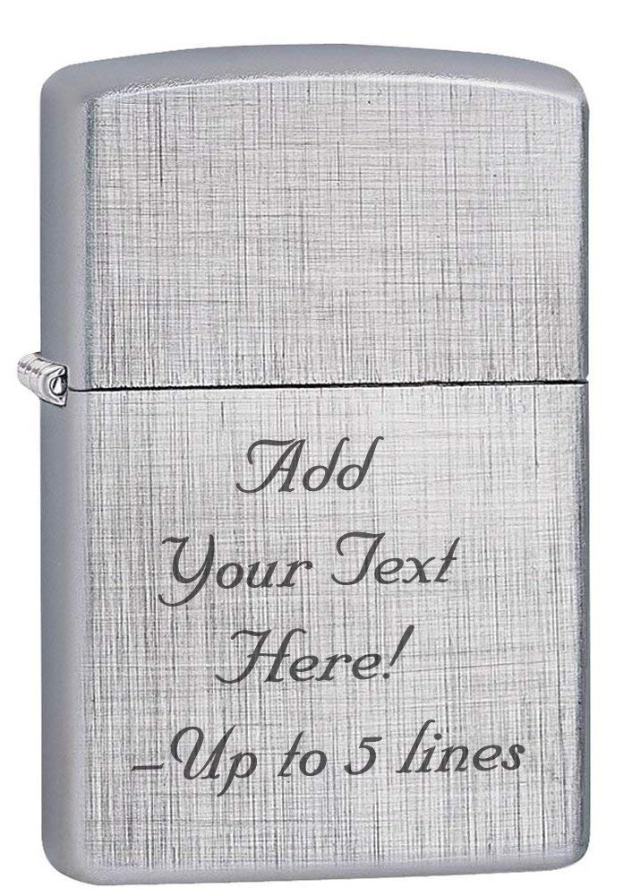 Zippo Lighter - Personalized Custom Message Engrave Chrome Windproof Lighter Brushed Chrome Linen Weave 28181