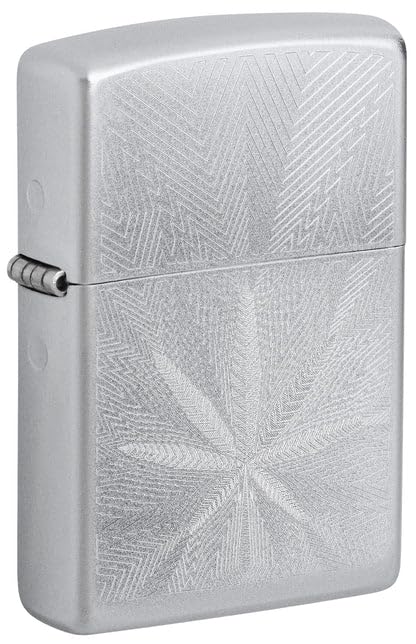 Zippo Lighter - Custom Engraved with Your Message - Engraved Weed Leaf - Satin Chrome 46256