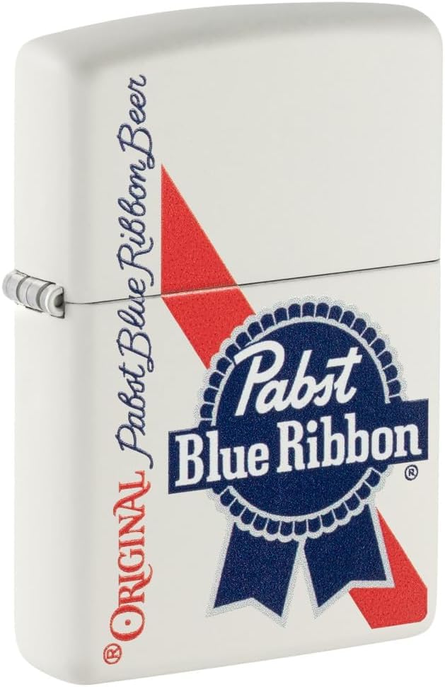 Zippo Lighter Personalized Customize Message Engrave on Backside for Pabst Blue Ribbon Windproof Lighter White Matte 48746