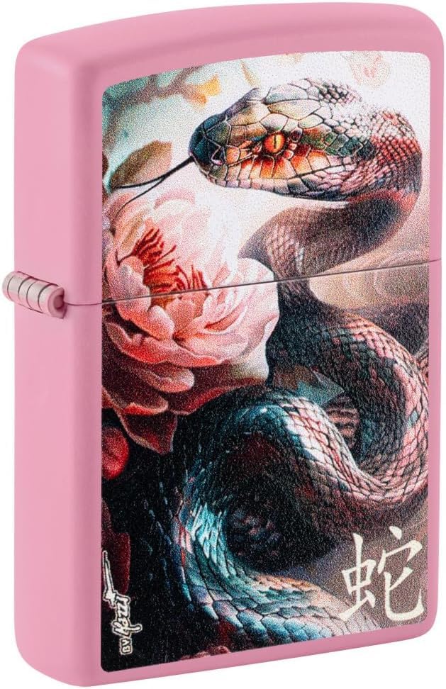 Zippo - Customized Message on Mazzi® Snake and Flower Pink Matte Pocket 46685