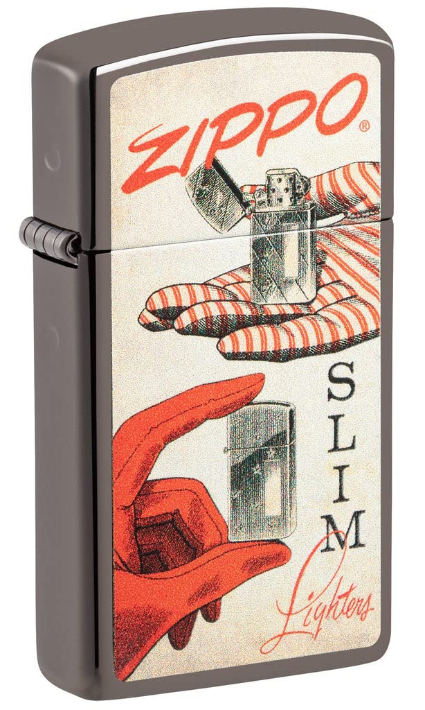 Zippo Lighter - Personalized Customize Message Engrave on Backside for Zippo Brand Design Logo Lighter (Slim Artwork 1950s 48396)
