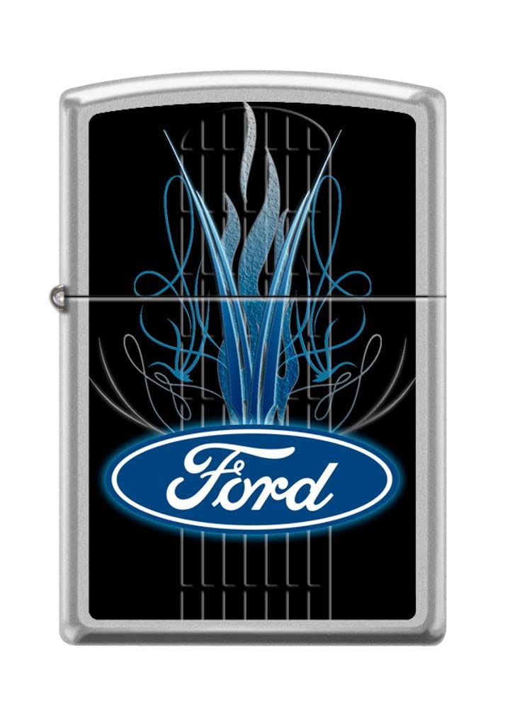 Zippo Lighter - Personalized Custom Message Engraved on Backside for Ford Oval Logo Satin Chrome #Z5012