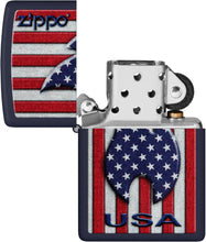 Load image into Gallery viewer, Zippo Patriotic Flame Design Navy Matte Pocket Lighter
