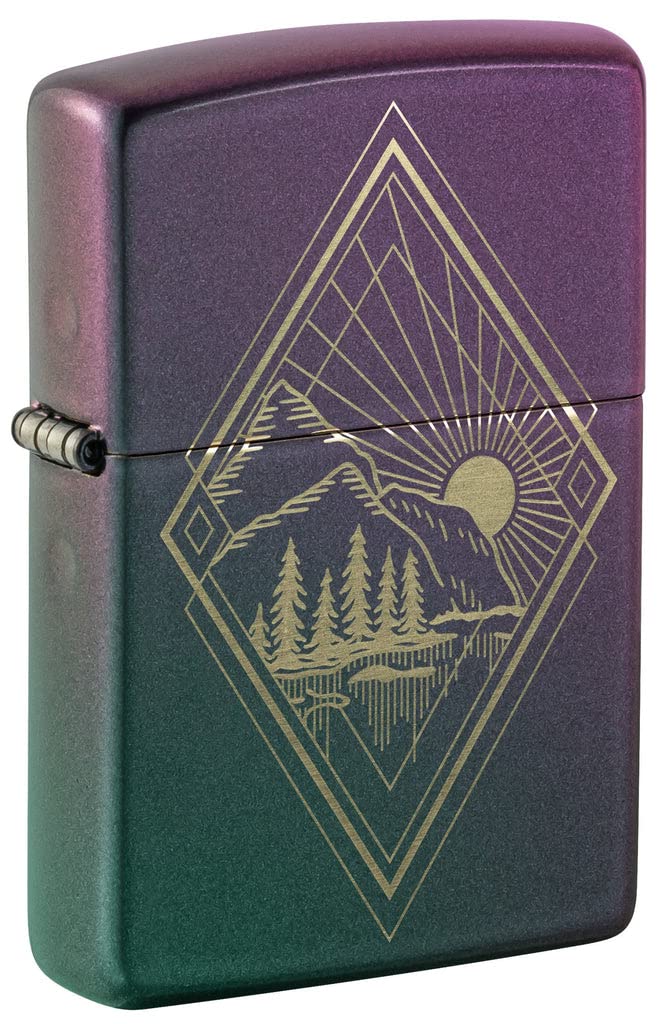 Zippo Lighter - Personalized Customize Message Engrave on Backside Outdoor Wild Nature Mountain Moon Scene Lighter Mountain Scene 48382
