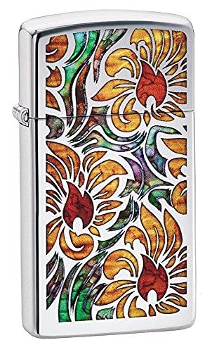 Zippo Lighter- Personalized Engrave on Slim Size Floral Fusion #29702