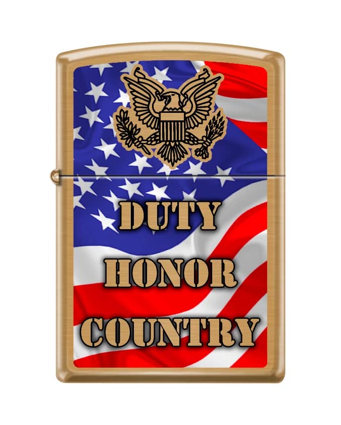 Zippo Lighter- Personalized Engrave Duty Honor Country Brushed Brass #Z5505