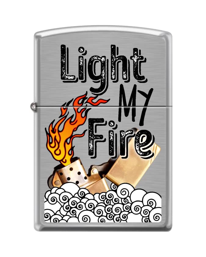 Zippo Lighter- Personalized Engrave Light My Fire Design Brushed Chrome #Z5416