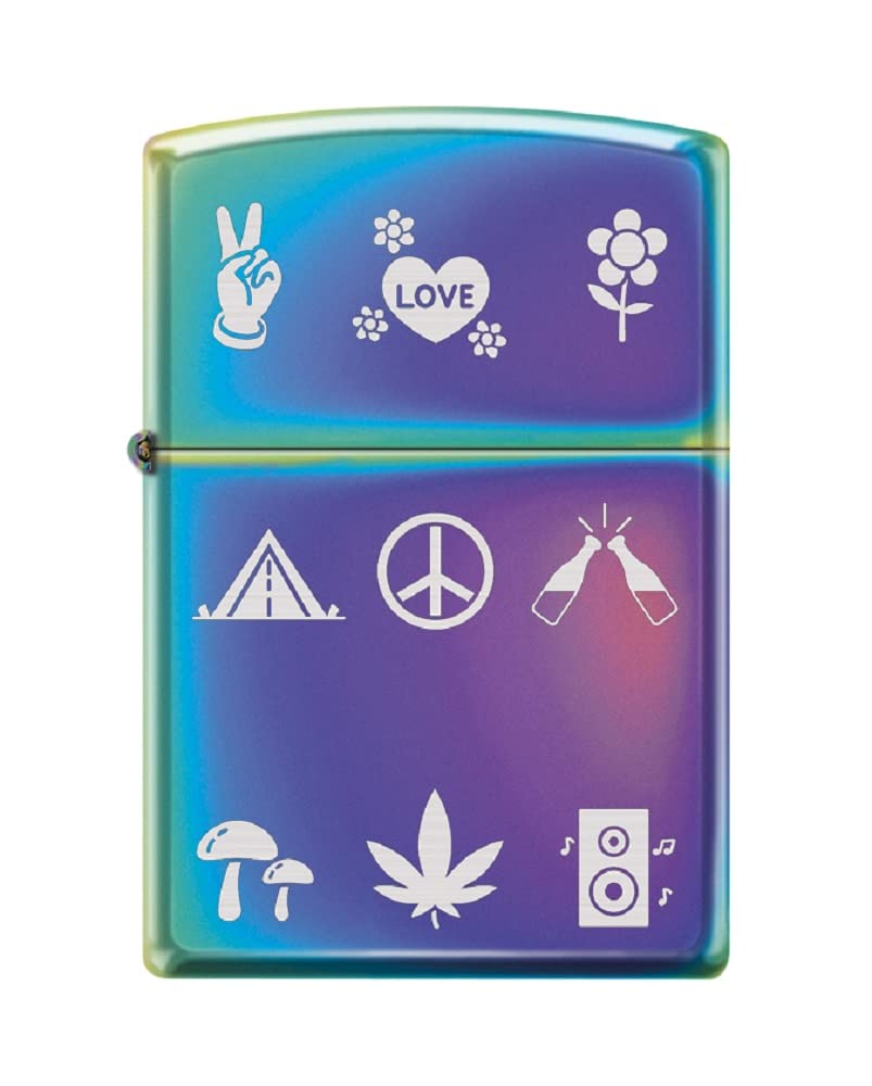 Zippo Lighter - Personalized Custom Message Engraved on Backside for Special Designs Windproof Lighter (Hippie Symbols Z6032)