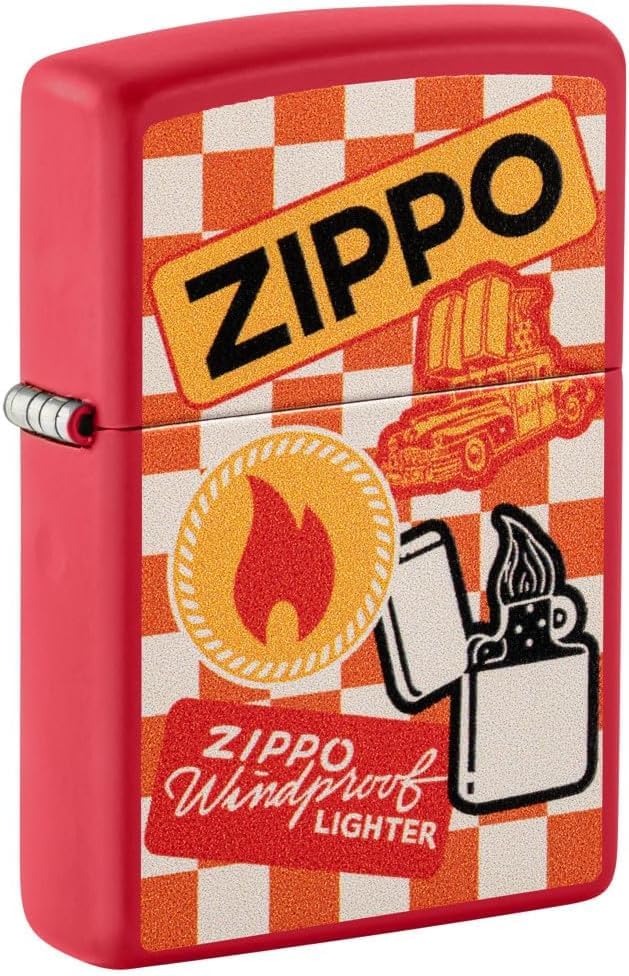 Zippo Lighter - Custom Message Engrave Retro Zippo Design - Red Matte 48998