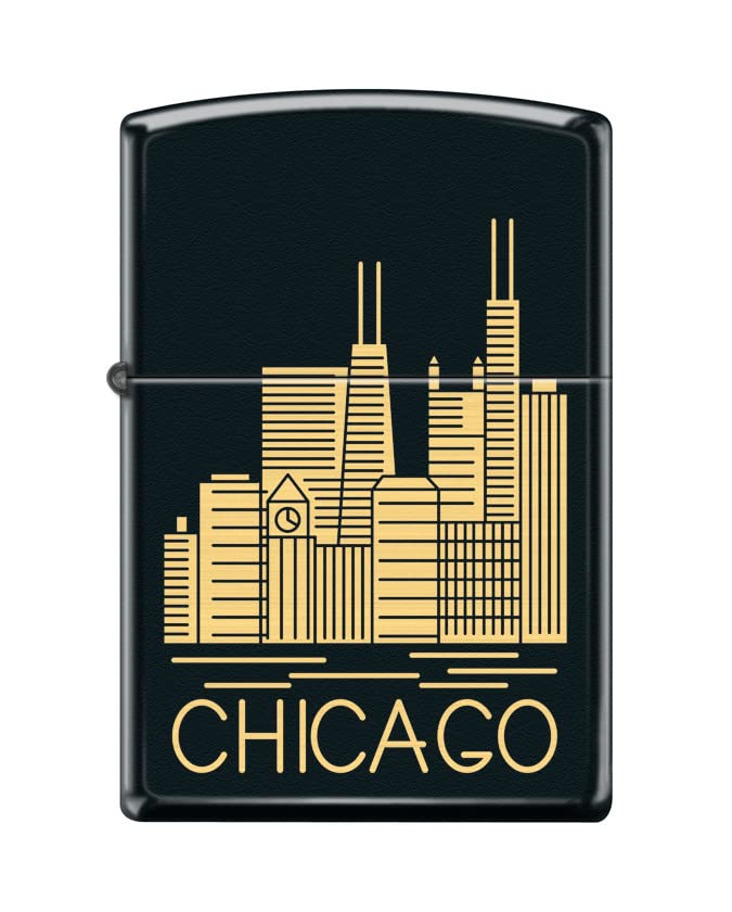 Zippo Lighter- Personalized Engrave Chicago Skyline Design Black Matte #Z5443