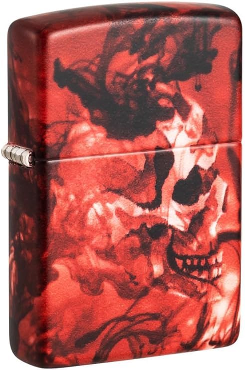 Zippo Lighter- Personalized Engrave for Fire Fighter Skull with Red 48772
