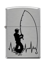 Load image into Gallery viewer, Zippo Lighter- Heartbeat Fisherman Fishing Rod Brushed Chrome Lighter #Z5229

