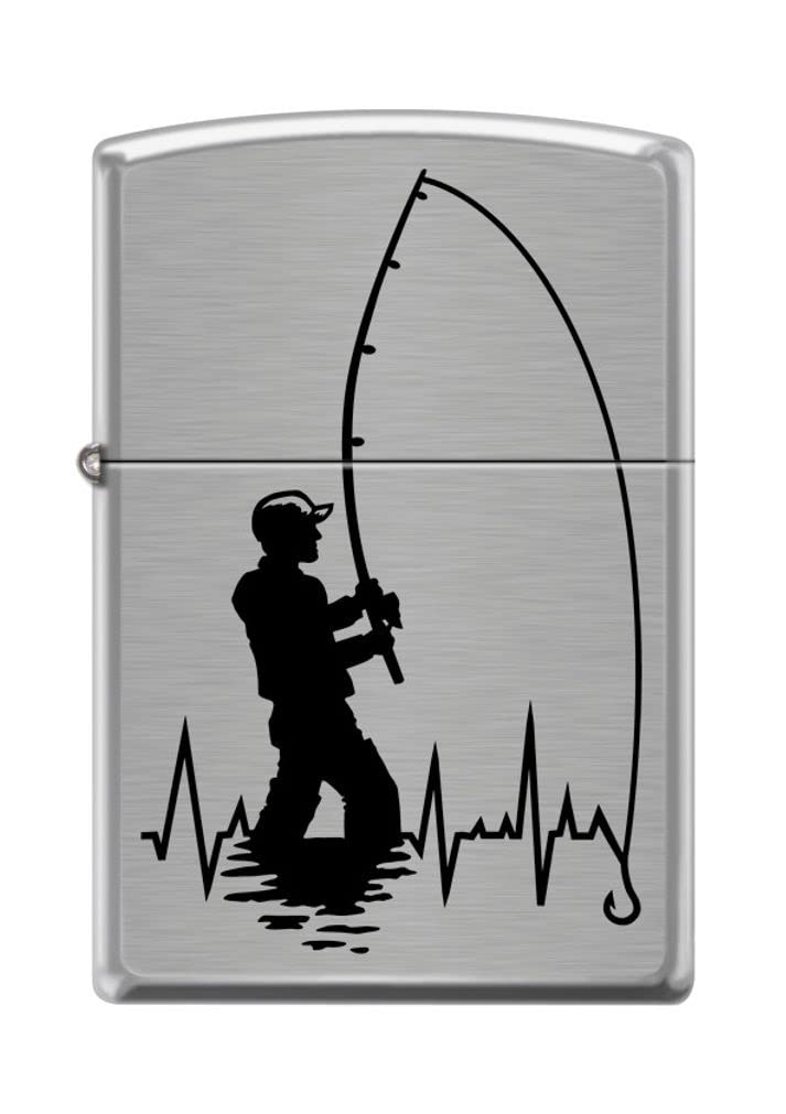 Zippo Lighter- Heartbeat Fisherman Fishing Rod Brushed Chrome Lighter #Z5229
