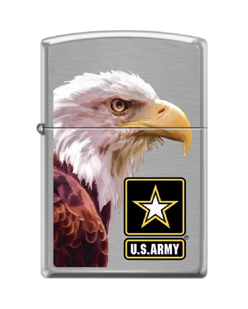 Zippo Lighter -Personalized Customize Message Engrave on Backside for U.S. Army USA Military Eagles Head Majestic High Polish Chrome #Z5355