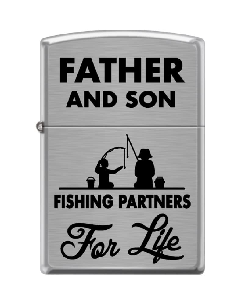 Zippo Lighter-Father and Son Fishing Outdoors Brushed Chrome Lighter #Z5527