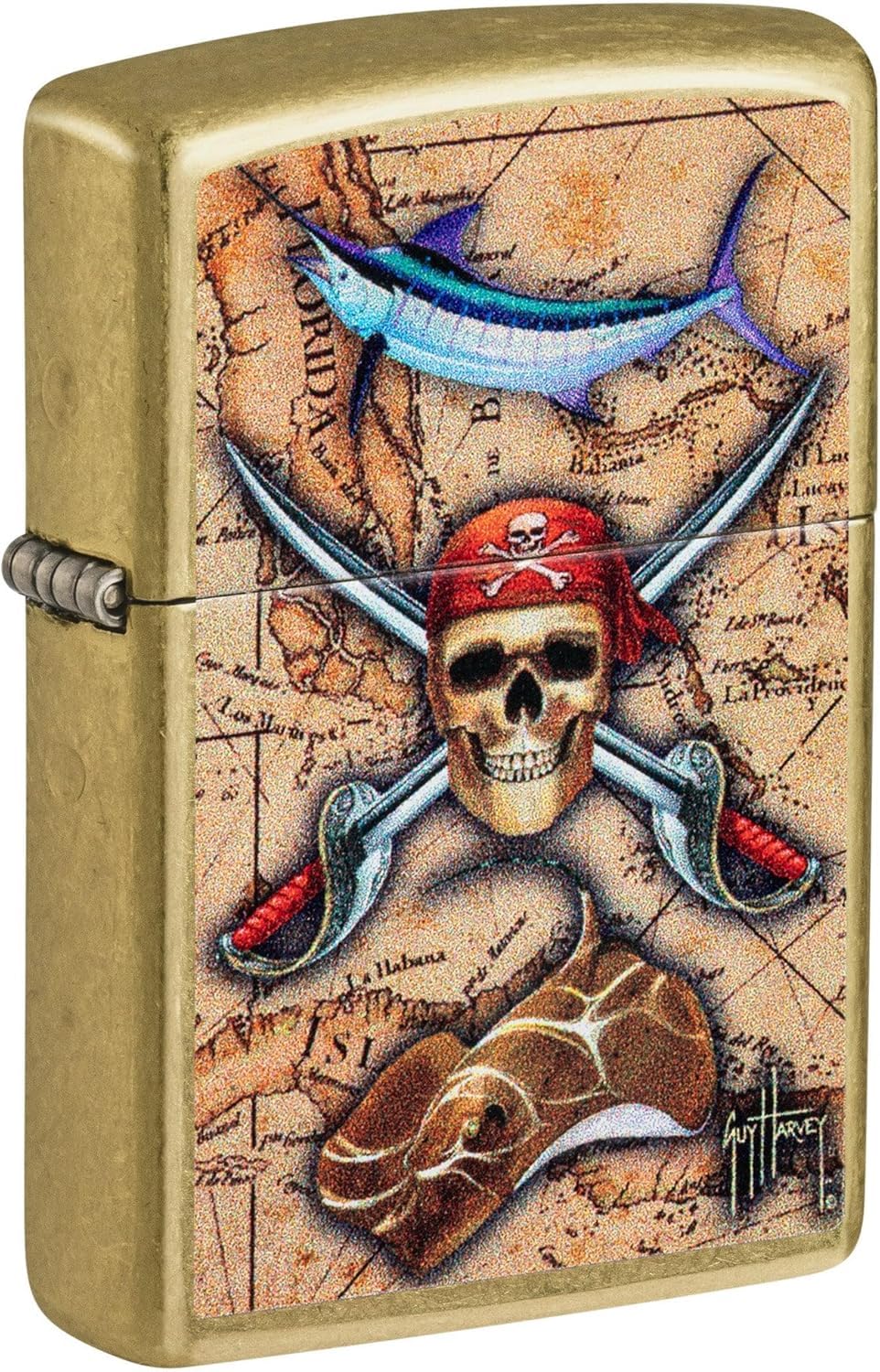 Zippo - Customized Message on for Guy Harvey Pirate Skull and Treasure Map 48966
