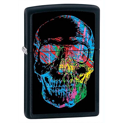 Zippo Lighter- Personalized Message Engrave Black Matte Colorful Skull #28042