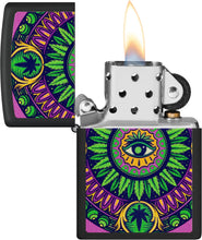 Load image into Gallery viewer, Zippo Black Light Cannabis Pattern Design Black Matte Pocket Lighter
